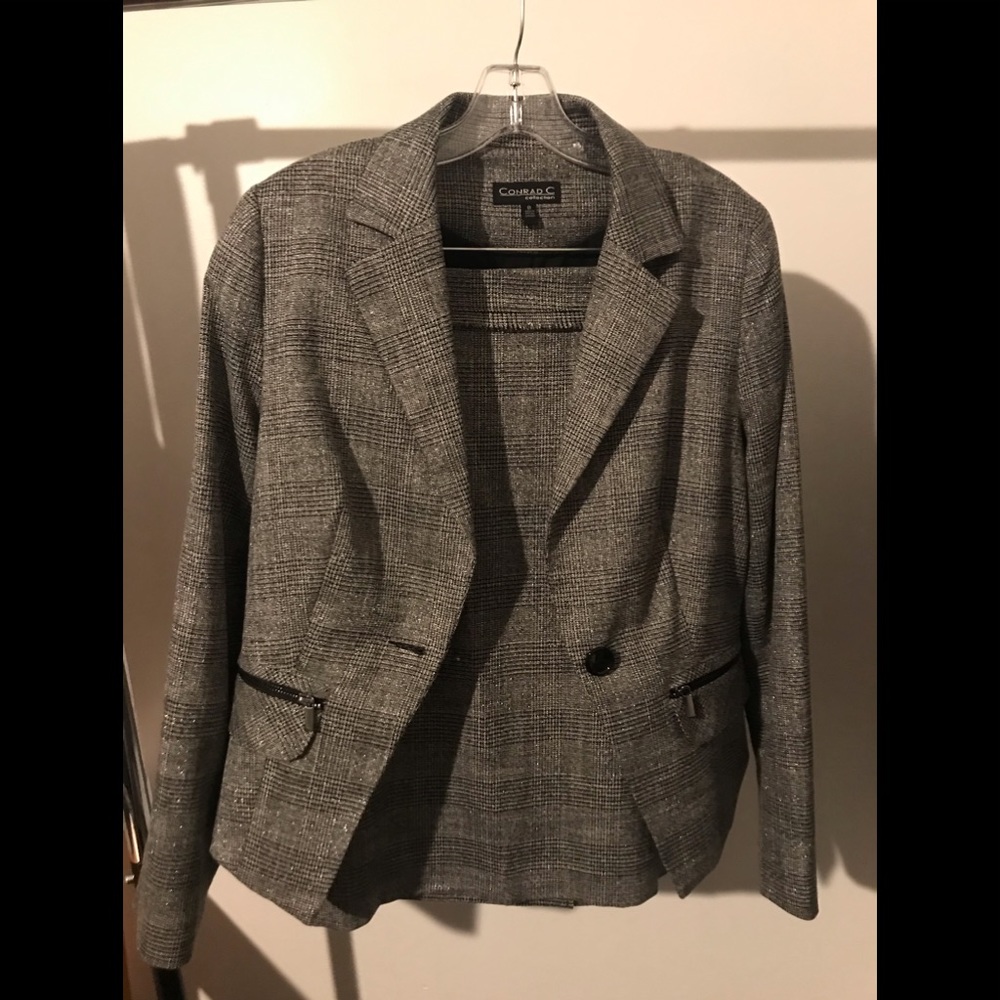 Grey and Silver Plaid Skirt Suit